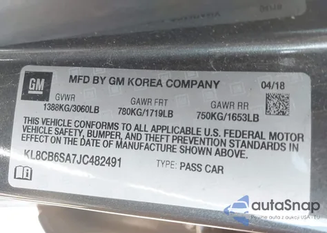 2018 Chevrolet Spark Ls Cvt from USA, damaged, VIN KL8CB6SA7JC482491